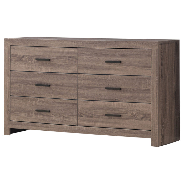 CoasterEveryday Brantford 6-drawer dresser in Barrel Oak wood with sleek handles and modern design for bedroom storage.