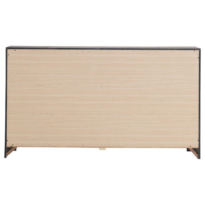 CoasterEveryday Brantford 6-drawer dresser in Barrel Oak finish, showcasing wood grain and modern furniture design.