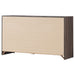 CoasterEveryday Brantford 6-drawer dresser in Barrel Oak wood with sleek metal handles, showcasing its modern furniture design.