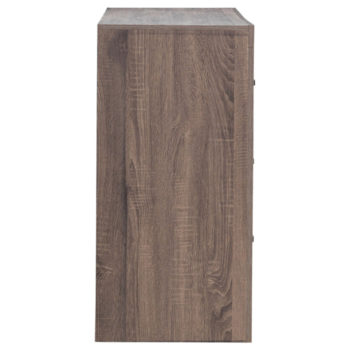 CoasterEveryday Brantford 6-drawer dresser in Barrel Oak wood with sleek modern design and metal handles.