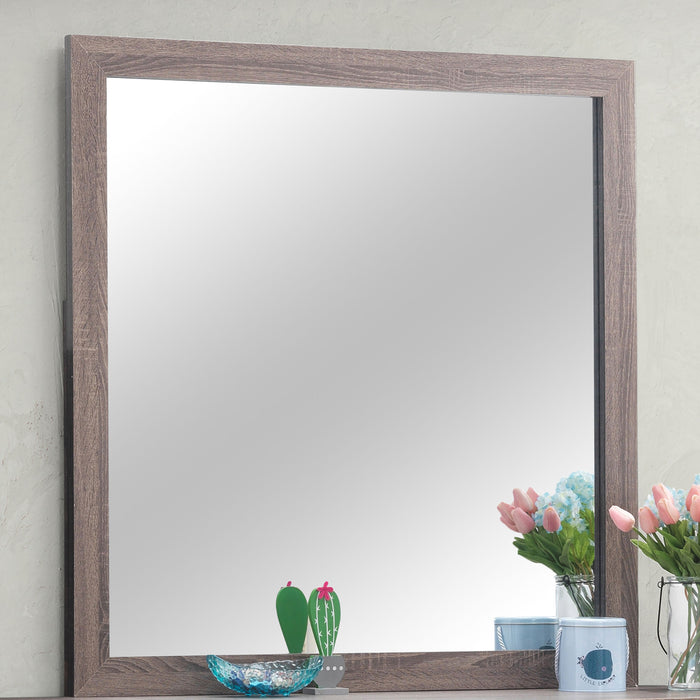 Brantford Dresser Mirror in Barrel Oak wood, showcasing a rectangular bedroom furniture mirror with a wooden frame.