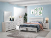 CoasterEveryday Brantford Wood Queen Storage Panel Bed in coastal white with a classic design and built-in storage drawers.
