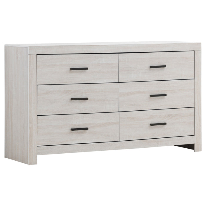 CoasterEveryday Brantford 4-piece Eastern King bedroom set with coastal white finish, including bed frame, nightstands, and dresser.