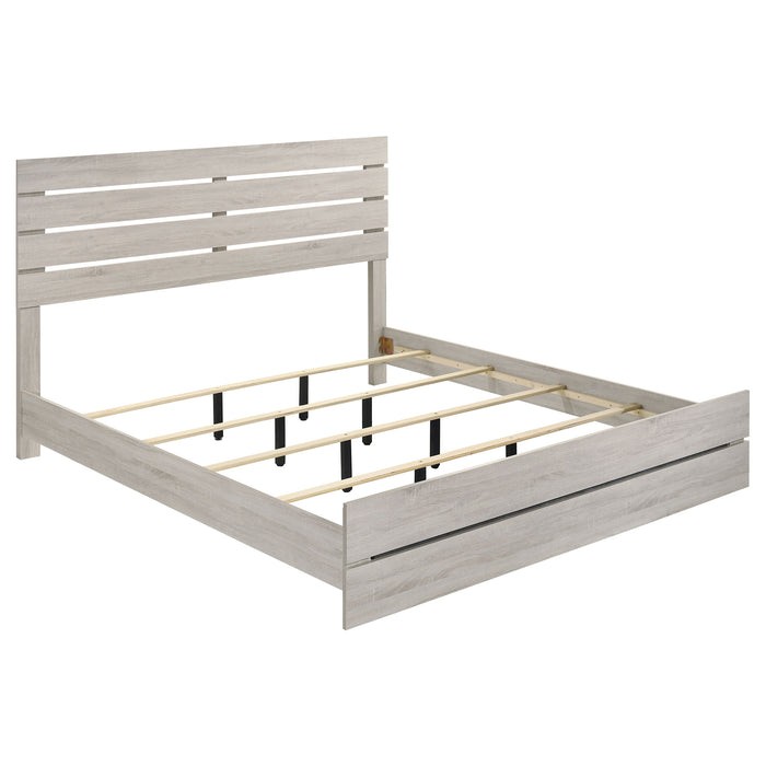 CoasterEveryday Brantford 5-piece Eastern King bedroom set with coastal white finish, includes bed frame, nightstands, and dresser.