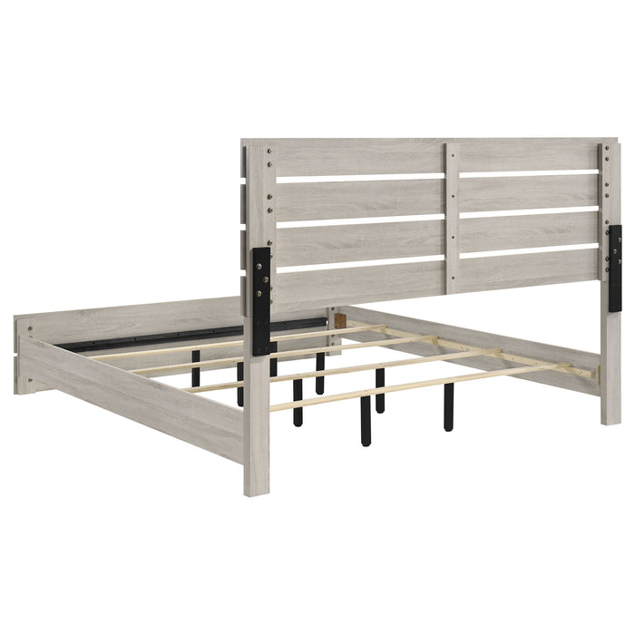 Coastal white Brantford 5-piece Eastern King bedroom furniture set by CoasterEveryday, including bed frame, dresser, and nightstands.