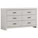CoasterEveryday Brantford 5-piece Eastern King bedroom set in coastal white, includes bed frame, nightstands, and dresser with modern design.