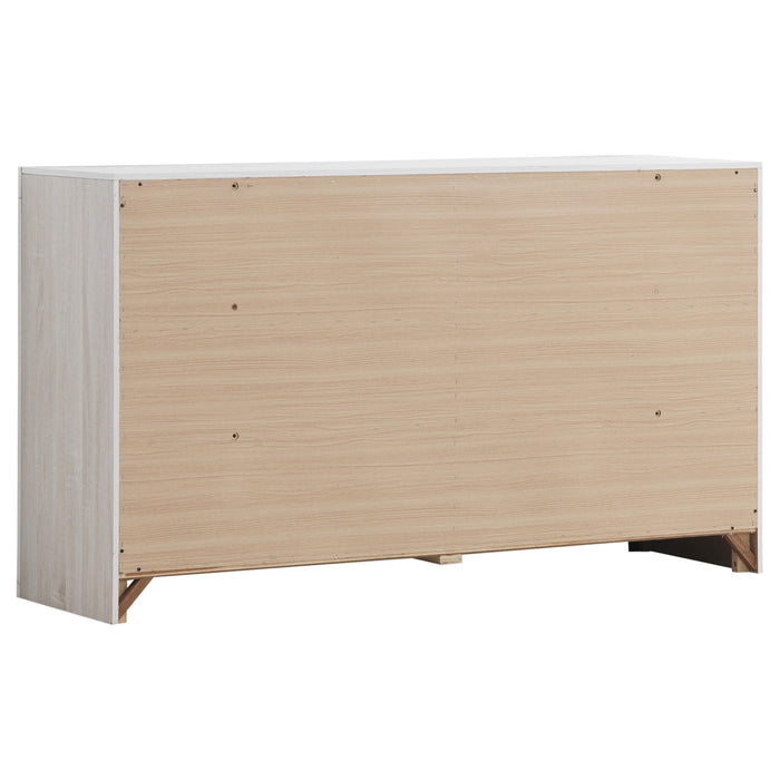 CoasterEveryday Brantford 5-piece Eastern King bedroom set in coastal white with a bed, nightstands, dresser, and mirror.