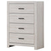 Coastal white Brantford 4-drawer bedroom chest by CoasterEveryday, featuring sleek drawers and modern furniture design.