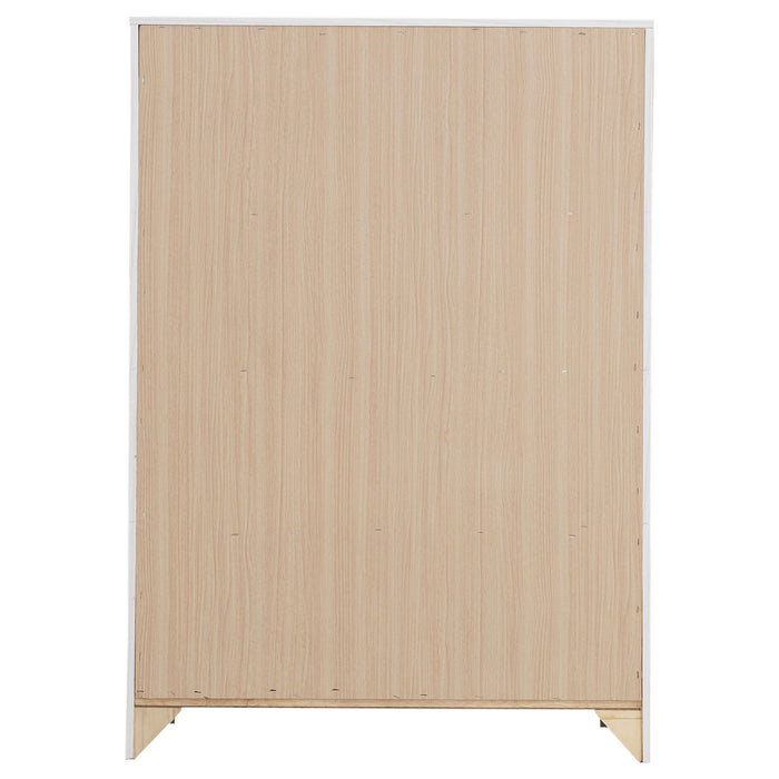 CoasterEveryday Brantford 4-drawer bedroom chest in coastal white wood finish, showing its sleek design and four spacious drawers.