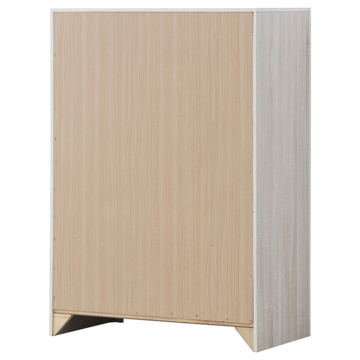CoasterEveryday Brantford 4-drawer bedroom chest in coastal white, showing sleek design and four spacious drawers for storage.