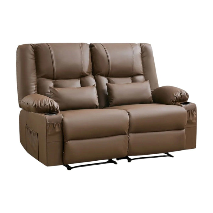 Faux Leather Manual Reclining Loveseat With Storage Toss Pillows - Brown