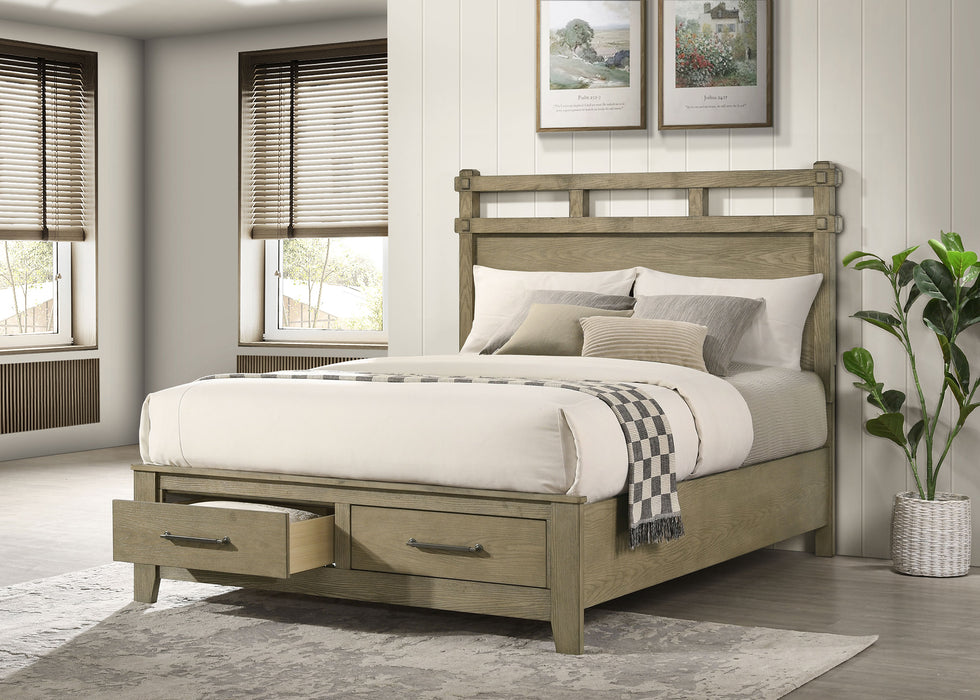 Hazlewood 59-inch Eastern King Storage Bed by CoasterEveryday in Vineyard Oak with storage drawers and modern furniture design