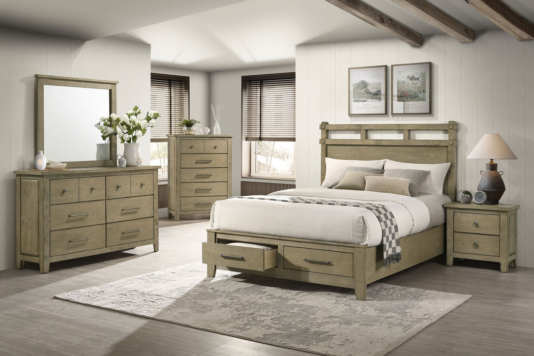 Hazlewood 59-inch Eastern King Storage Bed by CoasterEveryday in Vineyard Oak wood with built-in storage drawers and headboard design.