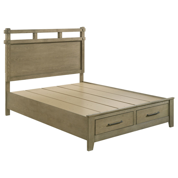 Hazlewood 4-piece Queen bedroom set by CoasterEveryday, featuring Vineyard Oak finish, includes bed frame, dresser, mirror, and nightstands.