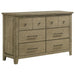 Hazlewood 4-piece queen bedroom set by CoasterEveryday featuring vineyard oak finish, includes bed frame, dresser, mirror, and nightstands.