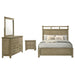 Hazlewood 4-piece Eastern King bedroom furniture set by CoasterEveryday in Vineyard Oak finish, includes bed frame, dresser, mirror, and nightstands.