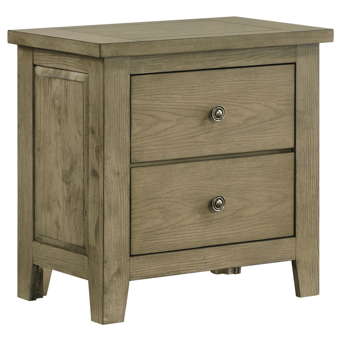 Hazlewood 4-piece Eastern King bedroom set by CoasterEveryday in Vineyard Oak, featuring a bed, nightstands, and dresser with elegant design.