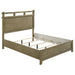 Hazlewood 61-inch queen panel bed in Vineyard Oak with a wooden headboard and frame, showcasing its classic furniture design.