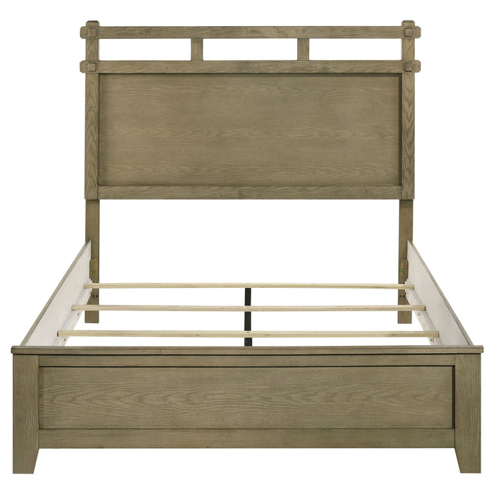Hazlewood 61-inch Queen Panel Bed in Vineyard Oak by CoasterEveryday, showcasing the wooden bed frame with a classic panel headboard.