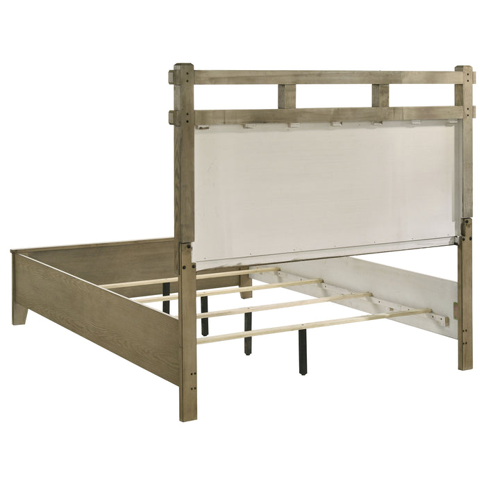 Hazlewood Queen Panel Bed in Vineyard Oak finish, showcasing the 61-inch headboard and sturdy wooden frame from CoasterEveryday.