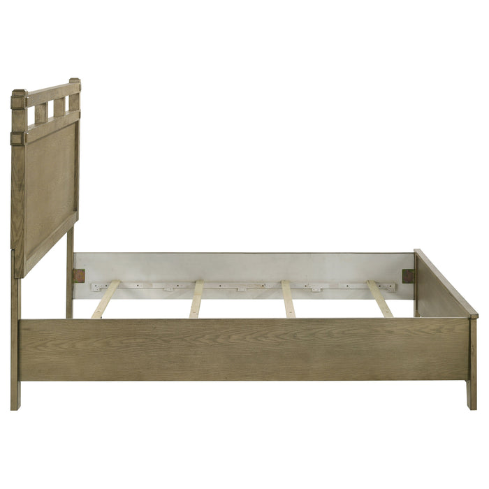 Hazlewood 61-inch Queen Panel Bed in Vineyard Oak by CoasterEveryday, showing the wood grain and classic bedroom design.