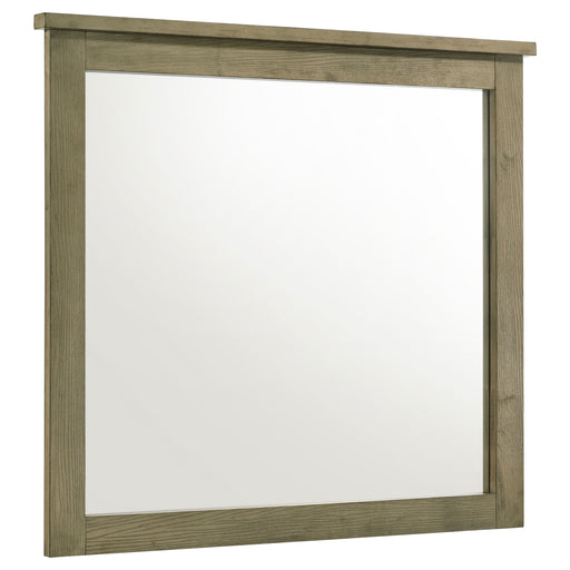 Hazlewood Dresser Mirror in Vineyard Oak by CoasterEveryday, showing a rectangular wooden mirror with a matching frame.