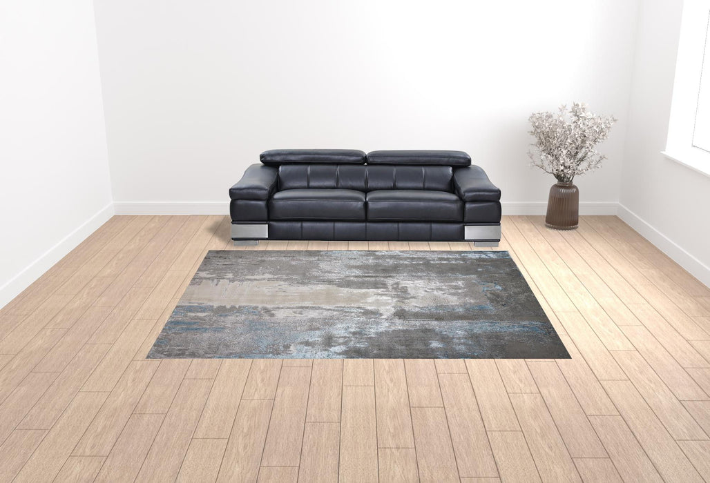9' x 12' Abstract Area Rug - Gray Ivory And Blue