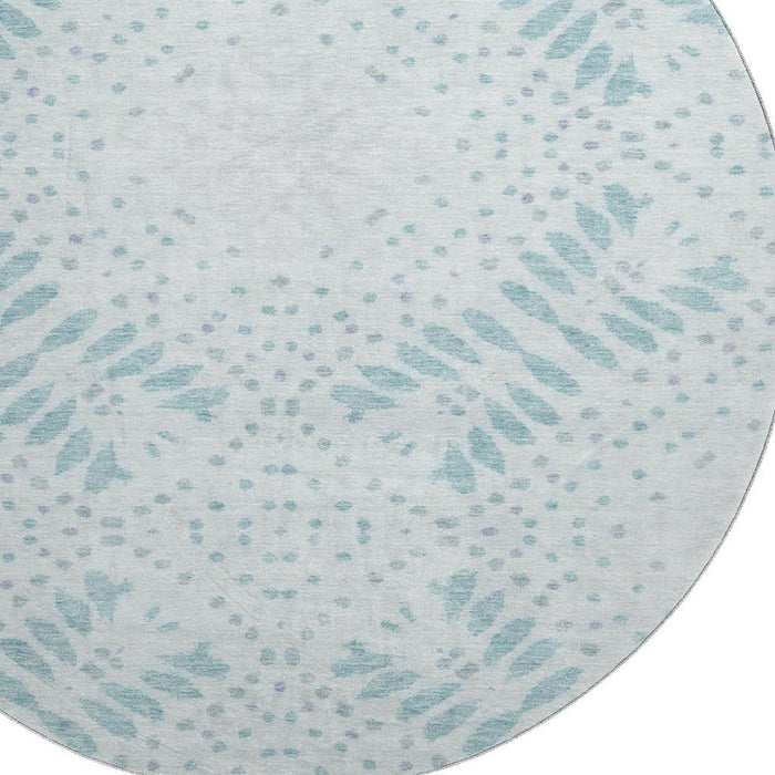 8' Floral Washable Round Rug With UV Protection - Teal / Ivory