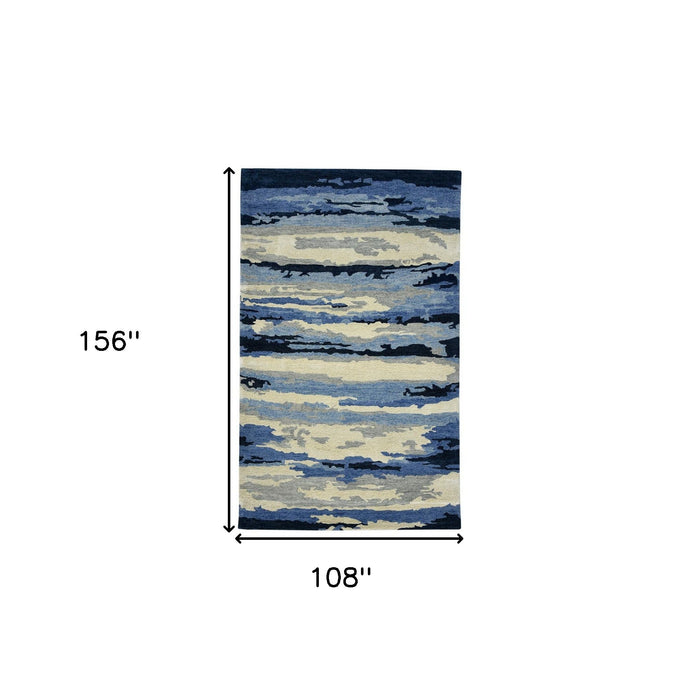 9' X 13' Wool Abstract Hand Tufted Area Rug - Navy Blue