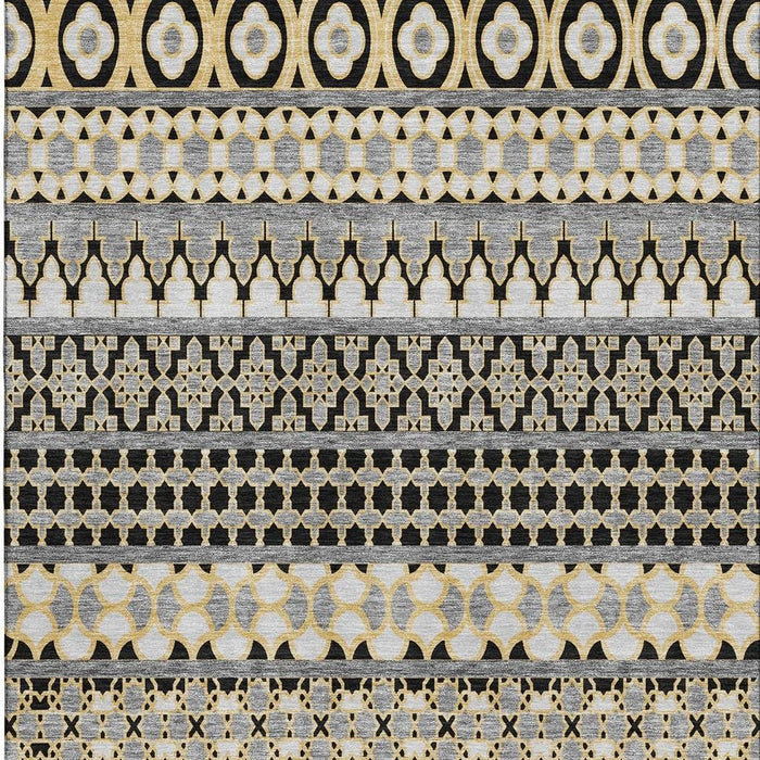 10' X 14' Copper Ikat Washable Area Rug With UV Protection - Charcoal