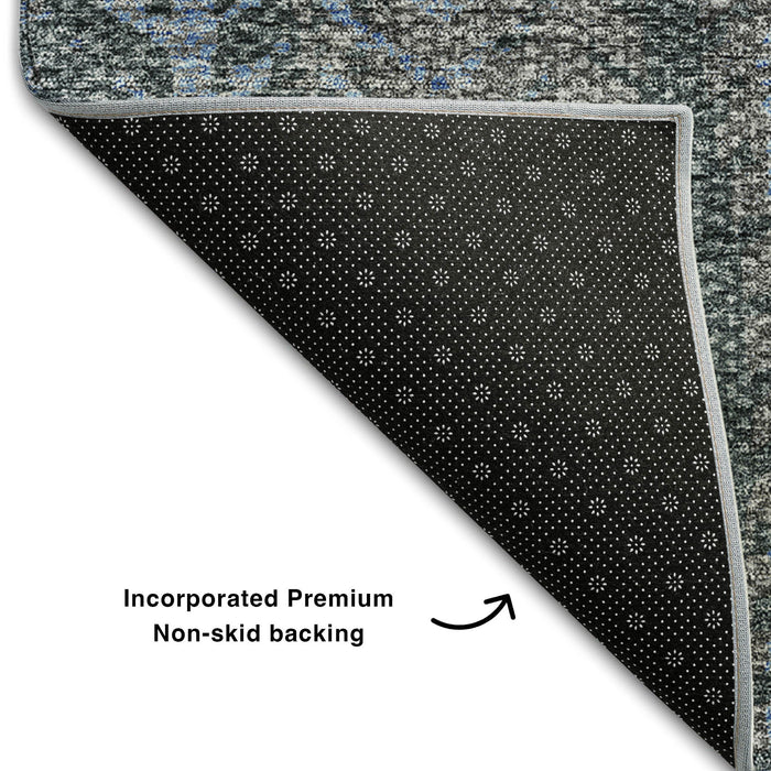 10' X 14' Striped Washable Area Rug With UV Protection (656489) - Blue / Gray