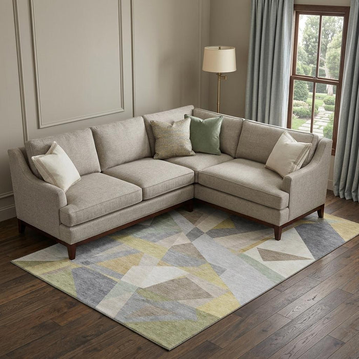 10' X 14' Geometric Washable Area Rug With UV Protection (696548) - Pewter / Ivory / Wheat