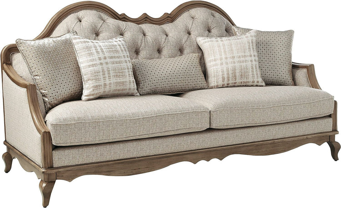Upholstered Solid Wood Sofa With Toss Pillows - Brown / Beige