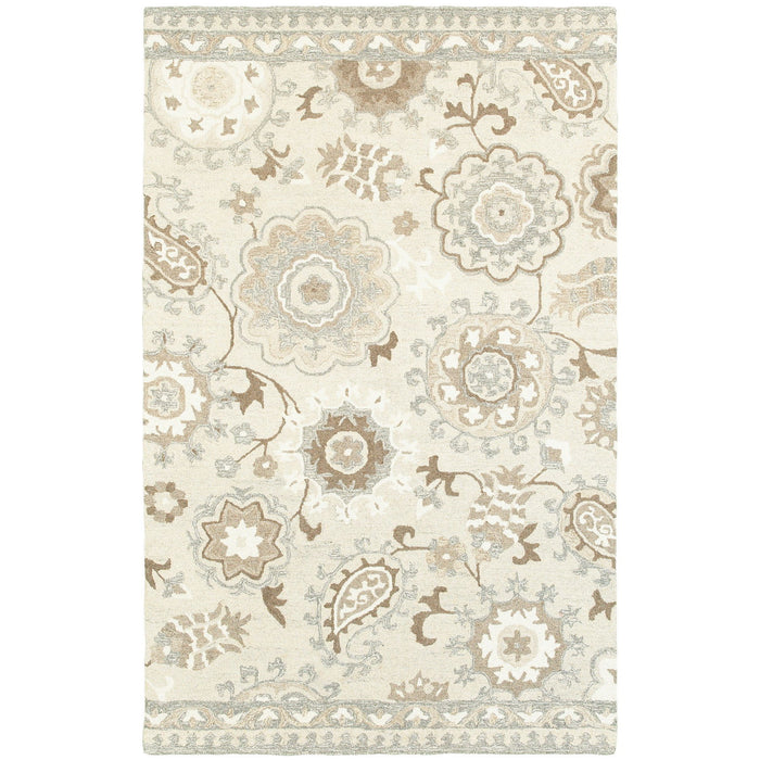 8' X 10' Wool Floral Hand Tufted Area Rug - Ivory And Gray