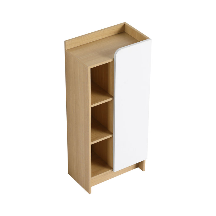 Giga freestanding bathroom linen cabinet with narrow design, black finish, single door, and three open shelves for storage
