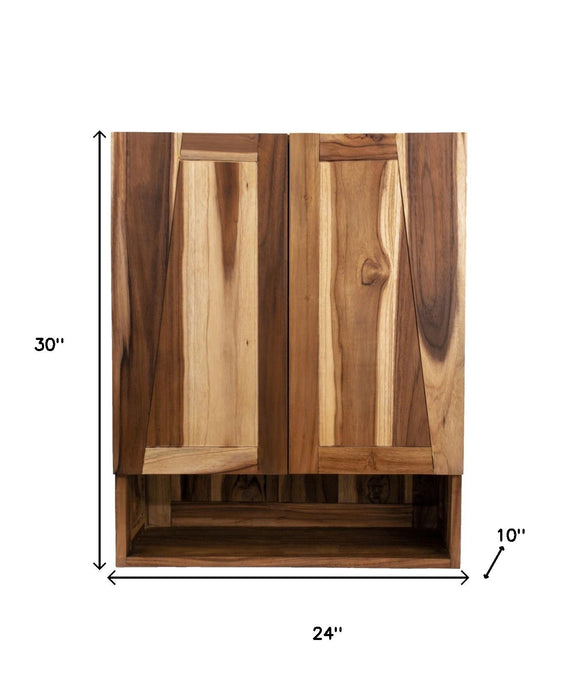 Solid Teak Wood Wall Mounted Accent Cabinet - Shades Of Brown