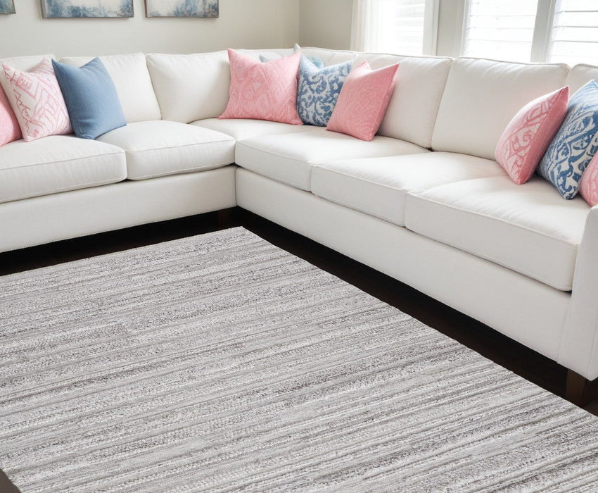 10' x 14' Striped Shag Hand Woven Area Rug - Ivory And Gray