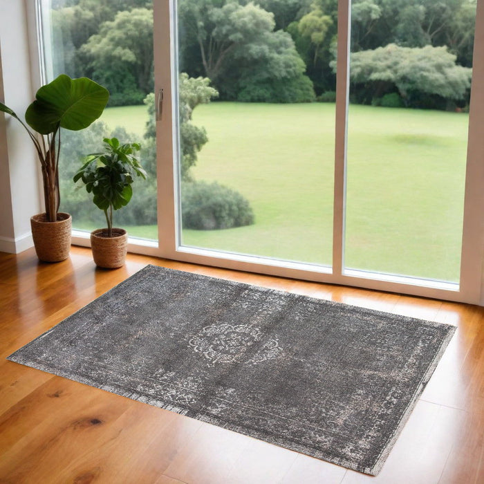 3' x 5' Medallion Non Skid Area Rug - Gray
