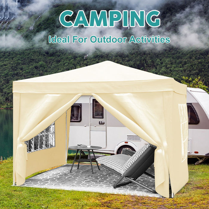 Giga 10x10 ft folding canopy with four removable sidewalls, portable outdoor event shelter with UPF 50+ sun protection and carrying bags.