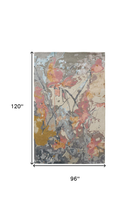 8' x 10' Wool Floral Hand Tufted Area Rug - Ivory Pink And Blue