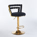 Set of two Giga modern bar stools with iron tube legs, soft cushioned seats and supportive backrests.
