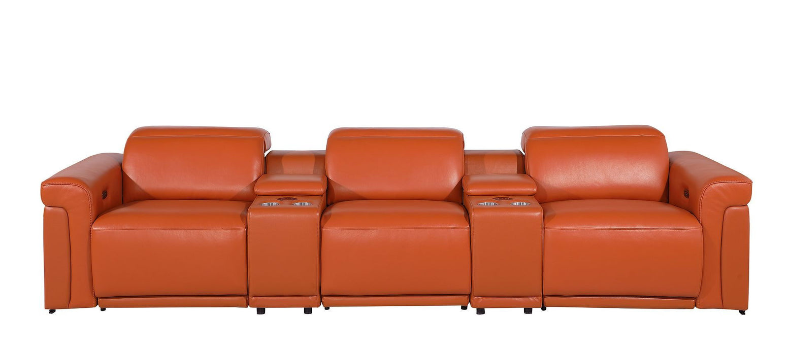Top Grain Leather Reclining Metal USB Sofa (720370) - Camel