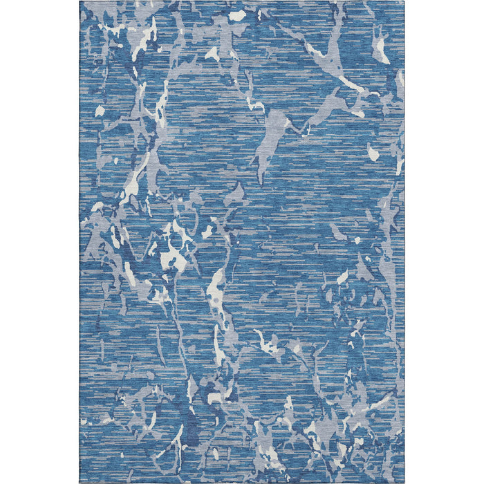 10' X 14' Striped Washable Area Rug With UV Protection (682037) - Blue / Ivory / Gray
