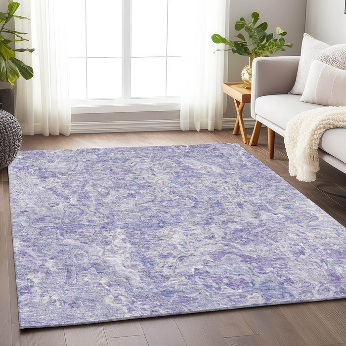 10' X 14' Abstract Washable Area Rug With UV Protection - Plum And Ivory