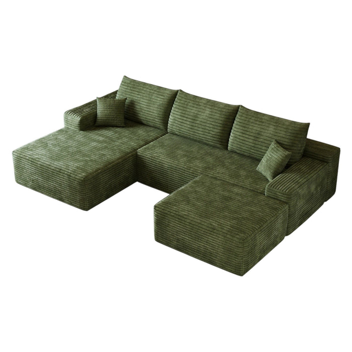 107" 2 Piece Living Room Set Corduroy Modular Compression Foam Sofa With Ottoman Toss Pillows - Green
