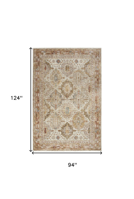 8' X 10' Oriental Distressed Area Rug (550769) - Ivory / Red