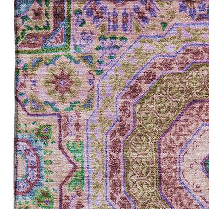 10' X 14' Medallion Washable Area Rug With UV Protection (708223) - Pink / Teal / Taupe