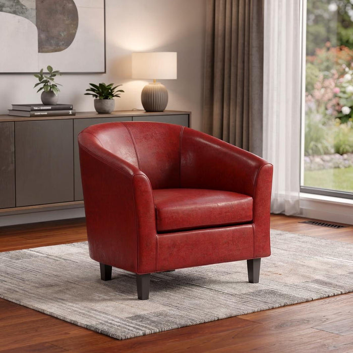 Leather Arm Chair - Red / Dark Brown