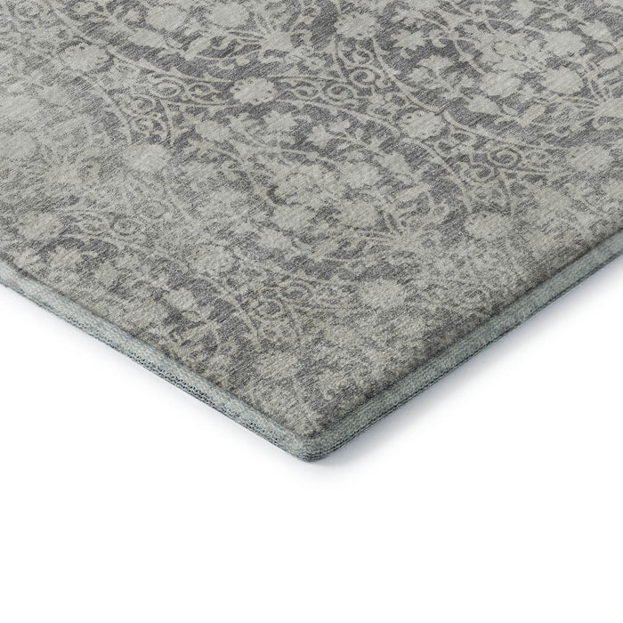 10' X 14' Damask Washable Area Rug With UV Protection (692100) - Gray / Ivory