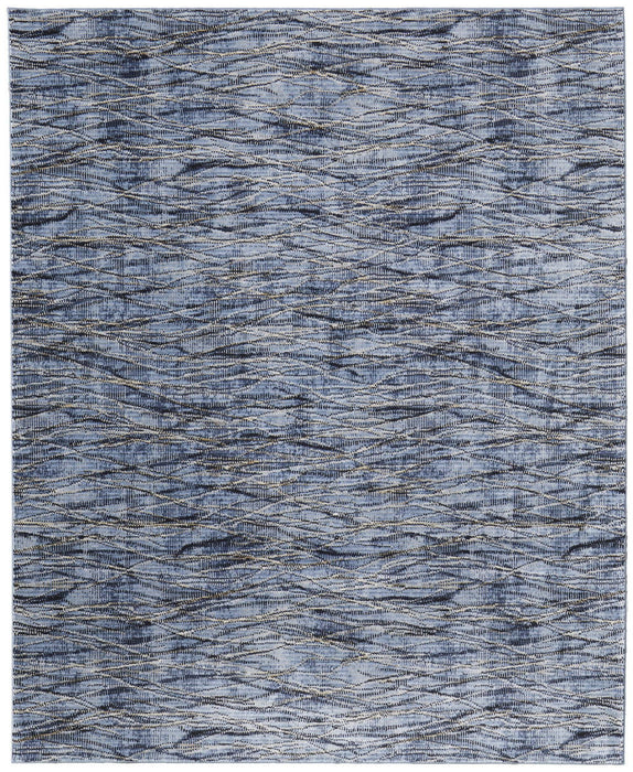 8' x 10' Abstract Power Loom Area Rug - Blue Ivory And Tan